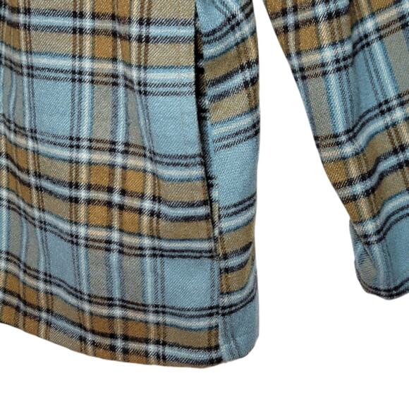 Norton McNaughton Plaid Shacket Shirt Blue Tan Faux Suede Shoulder 3X Cozy - Picture 5 of 13
